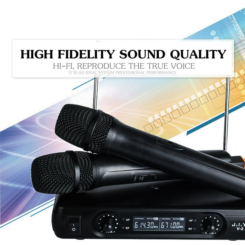 2 Channel Dual Cordless Handheld Mic Wireless Microphone System 50Hz-18KHz With LCD Display High-fidelity Stability Large Receiving 225x130x42mm
