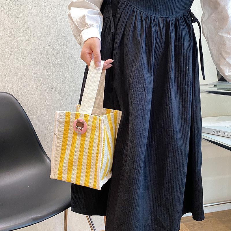 Canvas Bag New Women's Bag Fashion Striped Handbag Change Bag Small Square Bag