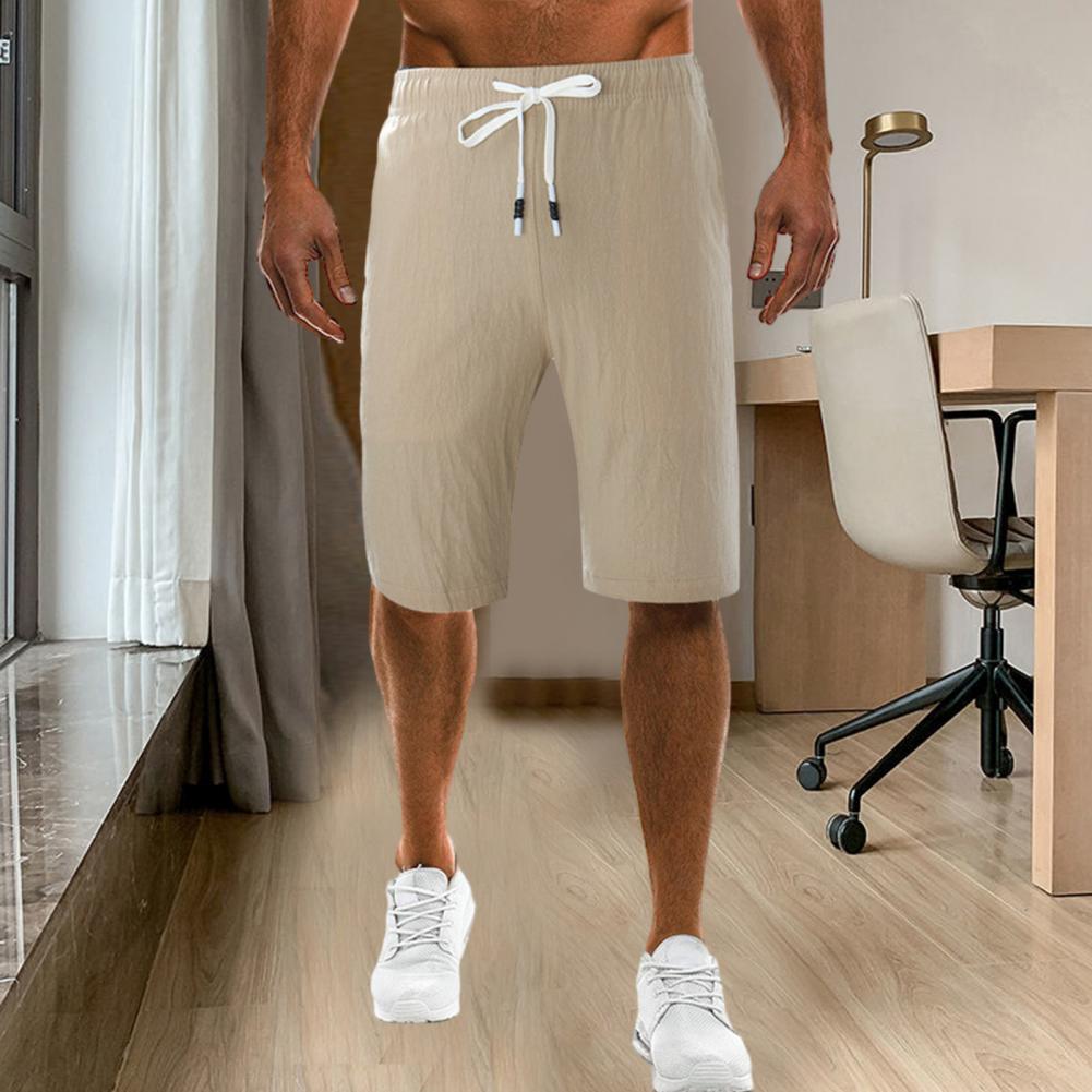 Men Sport Short Pants Drawstring Elastic Waist Straight Comfortable Fit Knee Length Soft Breathable Pockets Single Color Men Summer Everyday Short