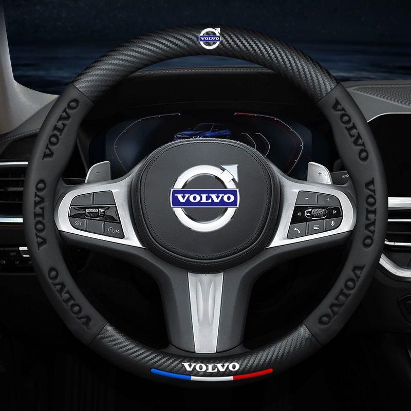 Auto-Lenkradabdeckung Nappaleder Kohlefaser Anti-Rutsch-Abdeckungen für Volvo RDESIGN S60 S90 XC40 XC60 XC90 AWD Autozubehör