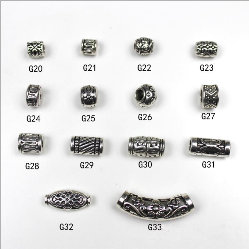 20Pcs/Lot Tibetan Silver Carved Tube Spacer Beads Charms Metal Hollow Big Hole Beads For DIY Bracelet Jewelry Making Accessories