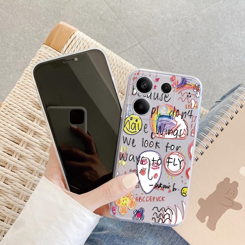 Graffiti Expression Case For iPhone Samsung A55 M34 S24 Xiaomi Redmi 13 Pro 14 Huawei Honor Shockproof Phone Bumper TPU Anti-Scratch Clear Back Cover