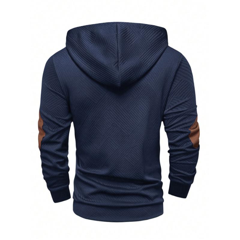 Autumn and Winter Men's Solid Color Jacquard Hooded Sweatshirt Loose Sports Casual Top Jacket