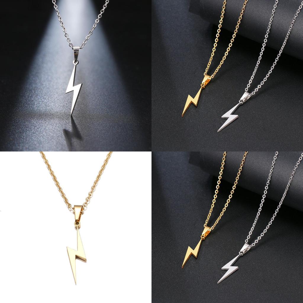 Stainless Steel Lightning Pendant Necklace For Couples With Electroplated Finish Casual Style