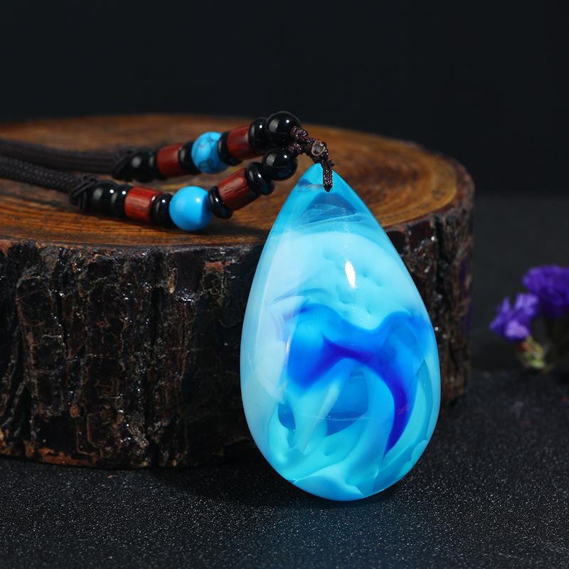 

Retro second-generation Smurf imitation blue beeswax long necklace simple high-end sweater chain women s fashion pendant pendant