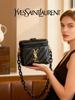 YSL Black Box Shoulder Bag - Glod Logo PU Leather Purse with Adjustable Chain, Convertible Crossbody Bag for Daily Casual Use, Luxury Gift for Women