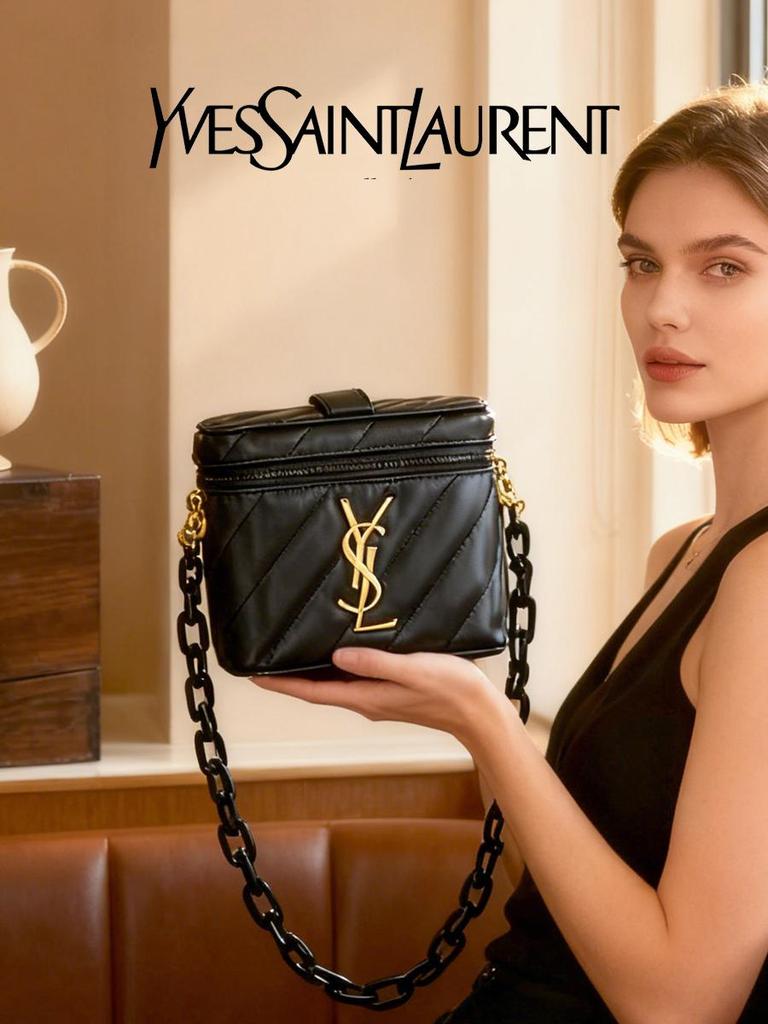 YSL Čierna krabičková taška cez rameno - Zlaté logo PU kožená kabelka s nastaviteľnou retiazkou, Konvertibilná crossbody taška na každodenné bežné použitie, Luxusný darček pre ženy