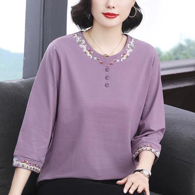 Women's Fashion Embroidered T-shirt Three-quarter Sleeve Design Trend Western Style Loose Casual Top Bottoming Shirt
