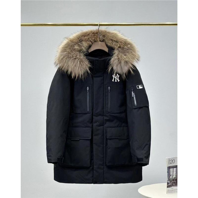 Pure original new MLB down jacket Yankees generation medium and long thickened large fur collar men's and women's tooling jacket