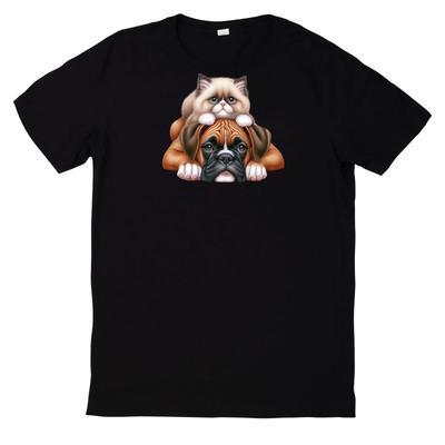 T-Shirt Lustiges Beste Freunde Katze und Hund Motiv