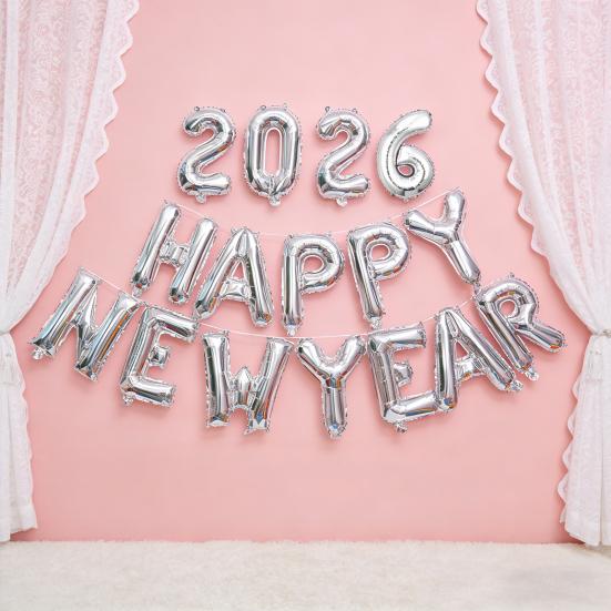 HAPPY NEW YEAR 2026 Balloon 16 Inch Foil Letter Happy New Year Balloons NYE Banner Backdrop Decoration for New Year Eve Party Supplies