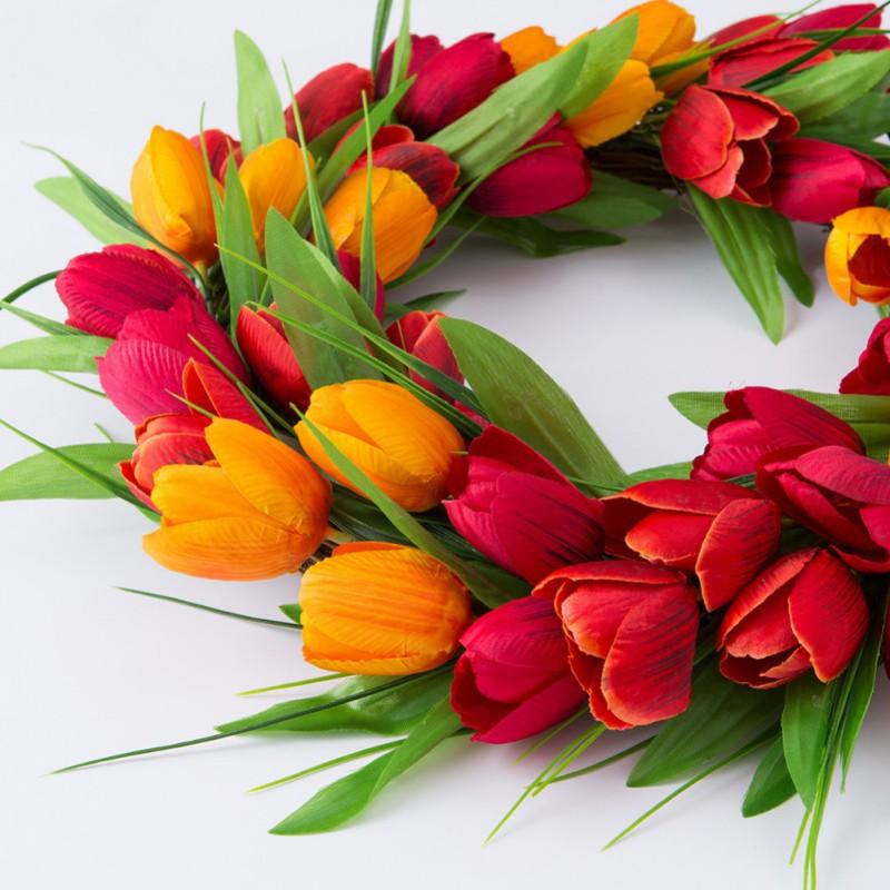 Artificitial Tulip Wreath Decoration 40cm Floral Garl Mother's Day Front Door Hanging Ornament