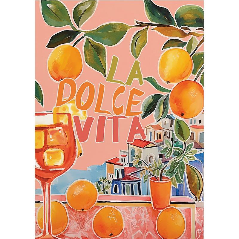 Plakát a tisk La Dolce Vita Retro Spritz Koktejl Plátno Malba Itálie Amalfské pobřeží Cestování Nástěnné umění Ložnice Domácí dekorace