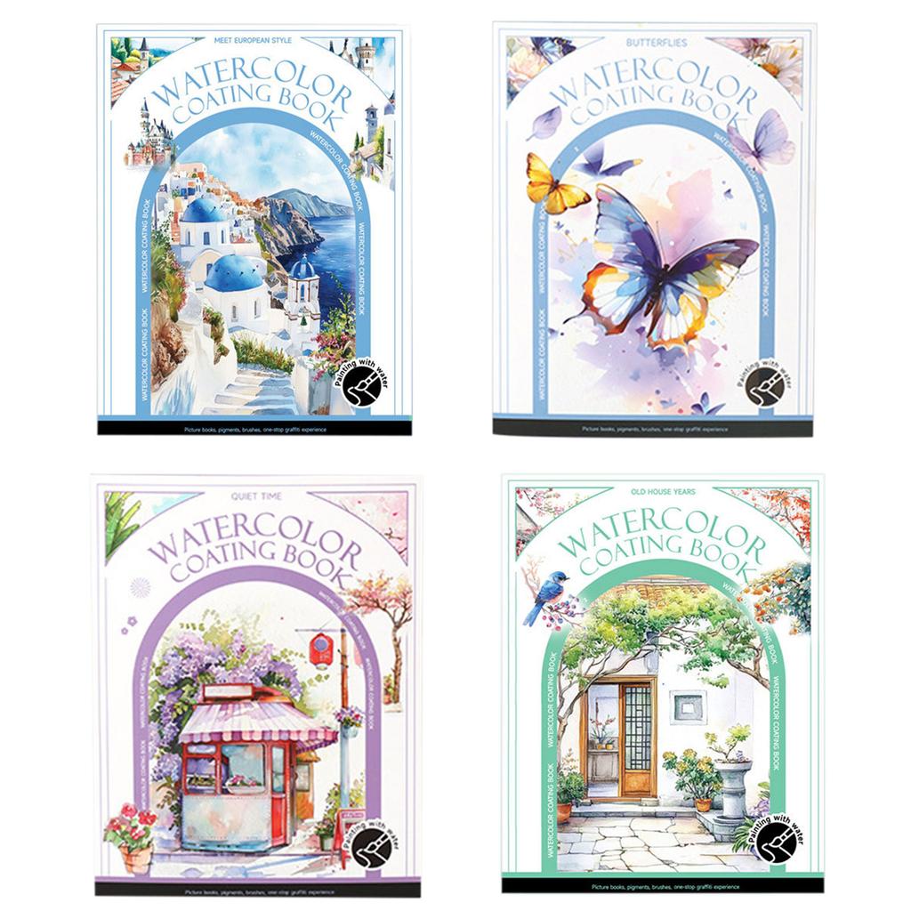 Watercolor Coloring Books Tri-Fold Art Built-In Palettes DIY Watercolor Journal Foldable Painting Pad Self-Contained Pigments