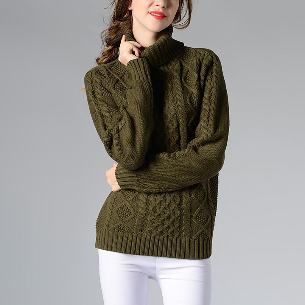 Women's Solid Color Turtleneck Sweater Long Sleeve Twisted Flower Base Sweater