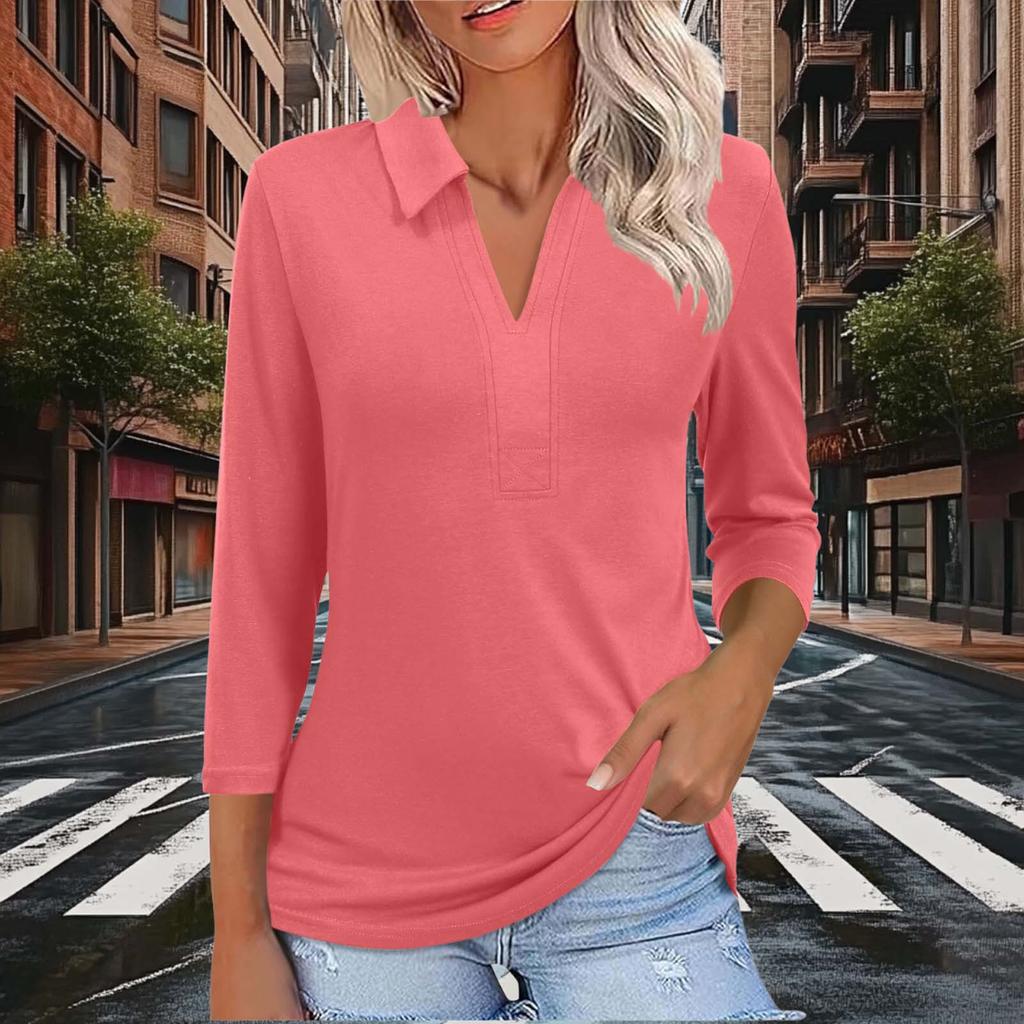 Women's Fashionable And Casual Solid Color Three Quarter Sleeve Pullover Slim Fit Top