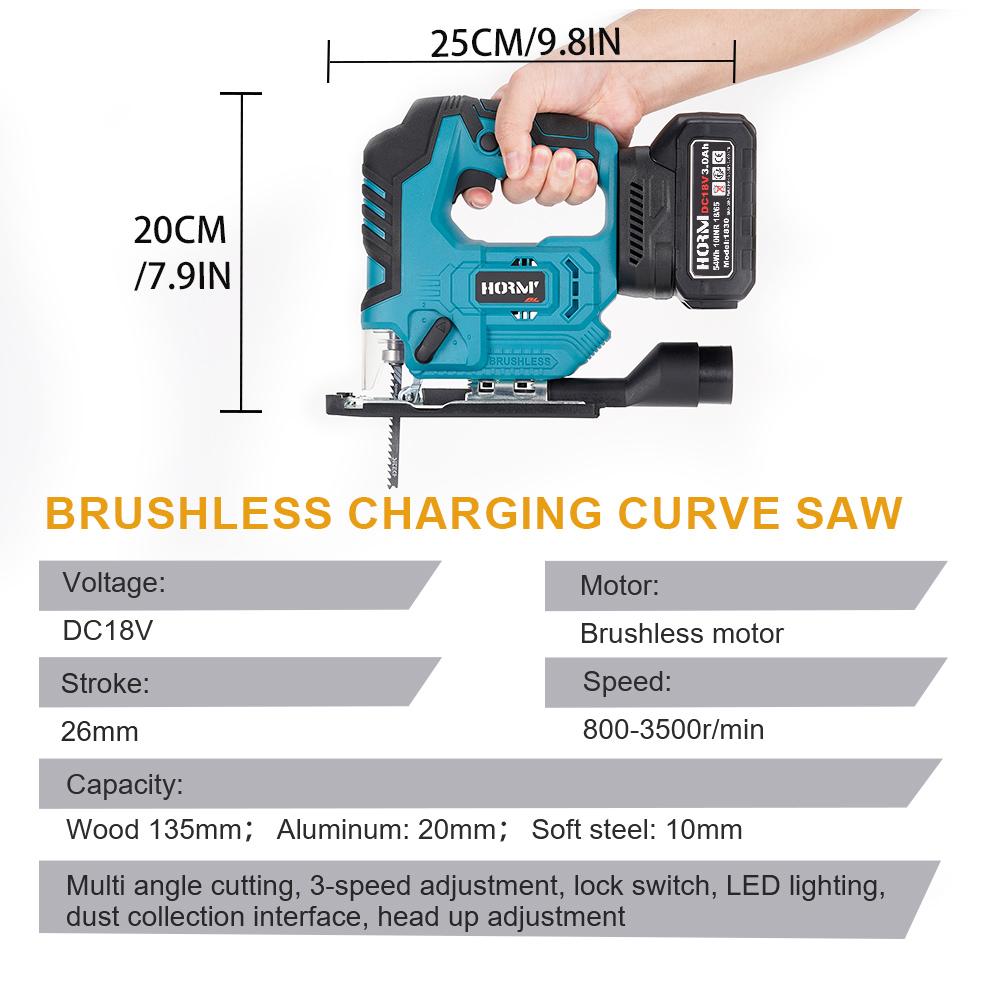 3500rpm Cordless Electric Curved Saw 750w Rechargeable Electric Jig Saw Woodworking Cutting Power Tool For Makita 18v Battery