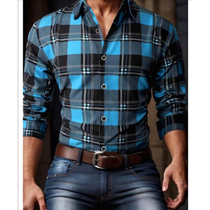 2025 Geometric Three-dimensional 3D Printed Casual Lapel Long-sleeved Shirt Spring and Autumn Men's Trendy Versatile Shirt for Men