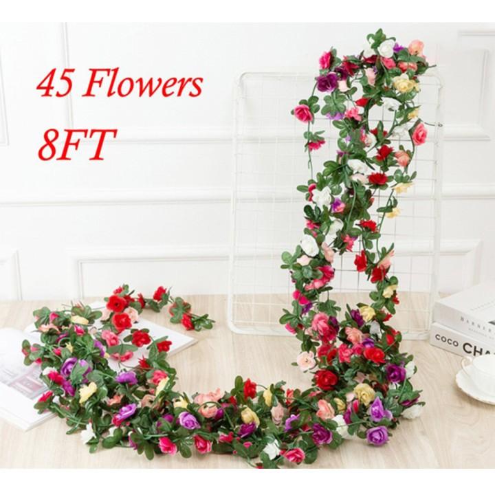 Stilig 45 Blomster Silk Rose Flower Hanging Garland for Study Room decor