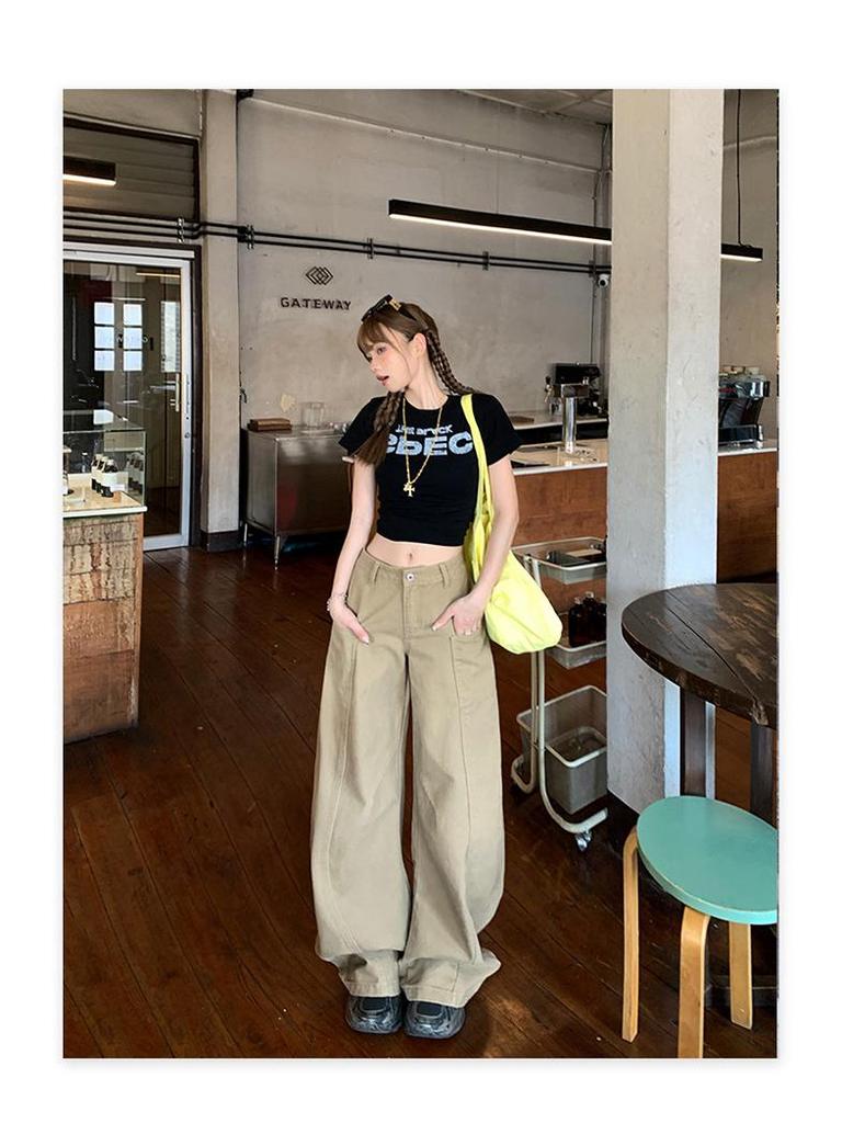 Damen American Khaki Weitbeinjeans mit hoher Taille - 2025 Frühling & Sommer Schlankmachende lockere Passform