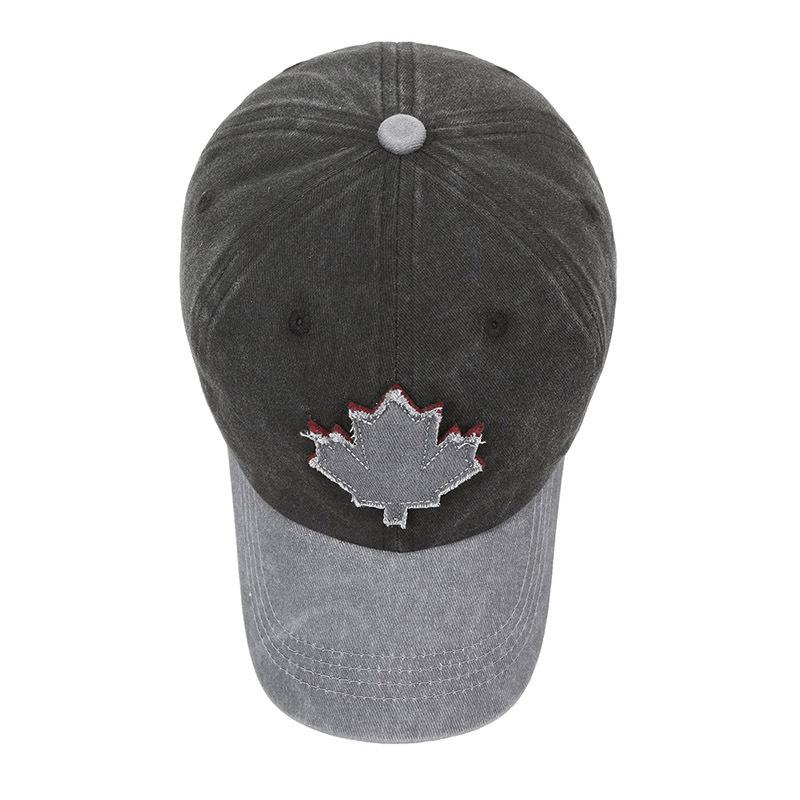 Pure Cotton Color Block Baseball Cap Washed Cotton Hat Maple Leaf Patch Sun Hat