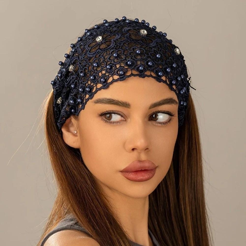 Modeaccessoire Kristallperle Blumengirlande Perlen Stirnbänder Spitze Atmungsaktiv Breite Stirnbänder Hohlmuster Dehnbar Turban Tägliches Tragen