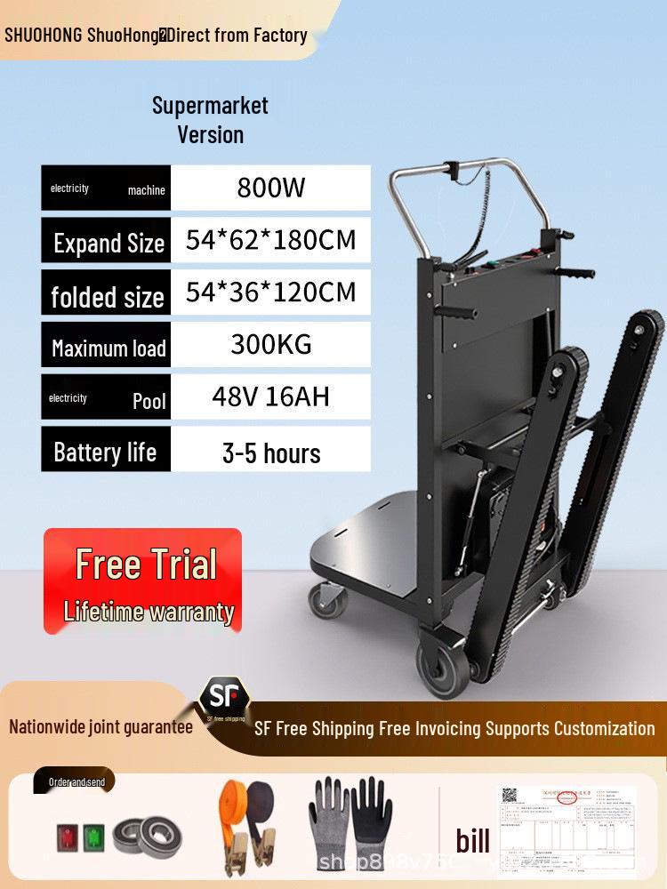 Electric Stair Climbing Trolley with Large Wheels for Moving Tiles and Cement
