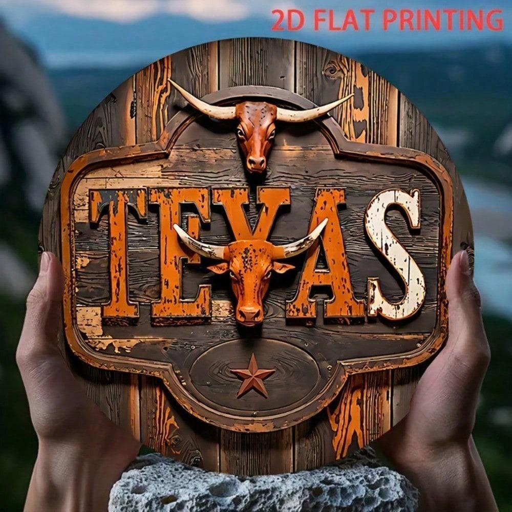Poster Metallico Mucca Longhorn del Texas Arte da Parete per Soggiorno