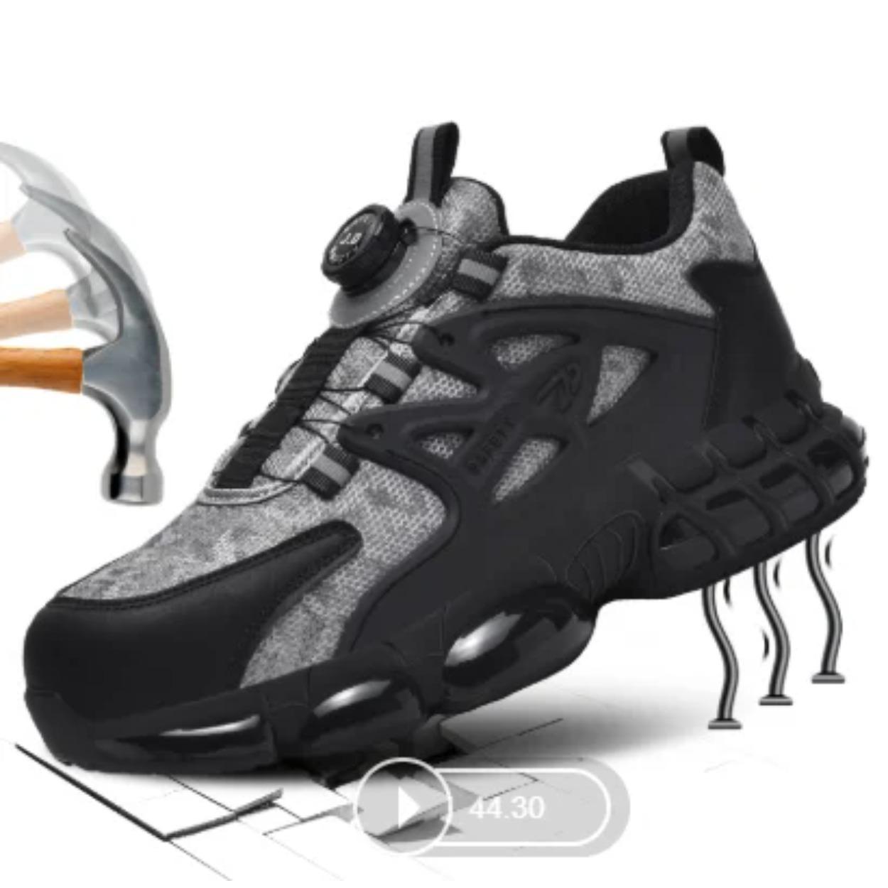 

2025Safety Shoes For Men Steel Toe Anti-Puncture Men s Work Shoes Slip Resistant Reinforced Sole Rotating Button Fashion Sneaker 37 сірий колір