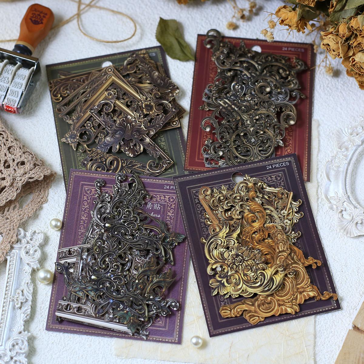 

Journamm 96Pcs/4pack Vintage Corner Decoration Sticker Paper Material for Scrapbooking Junk Journal Diary Collage Decor Supplies