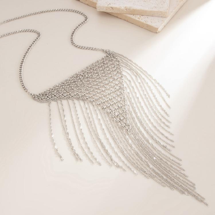Lightweight Iron Chain Layering Fringe Woven Necklace Vintage Charm Handmade For Occasion Fashion Statement Jewelry