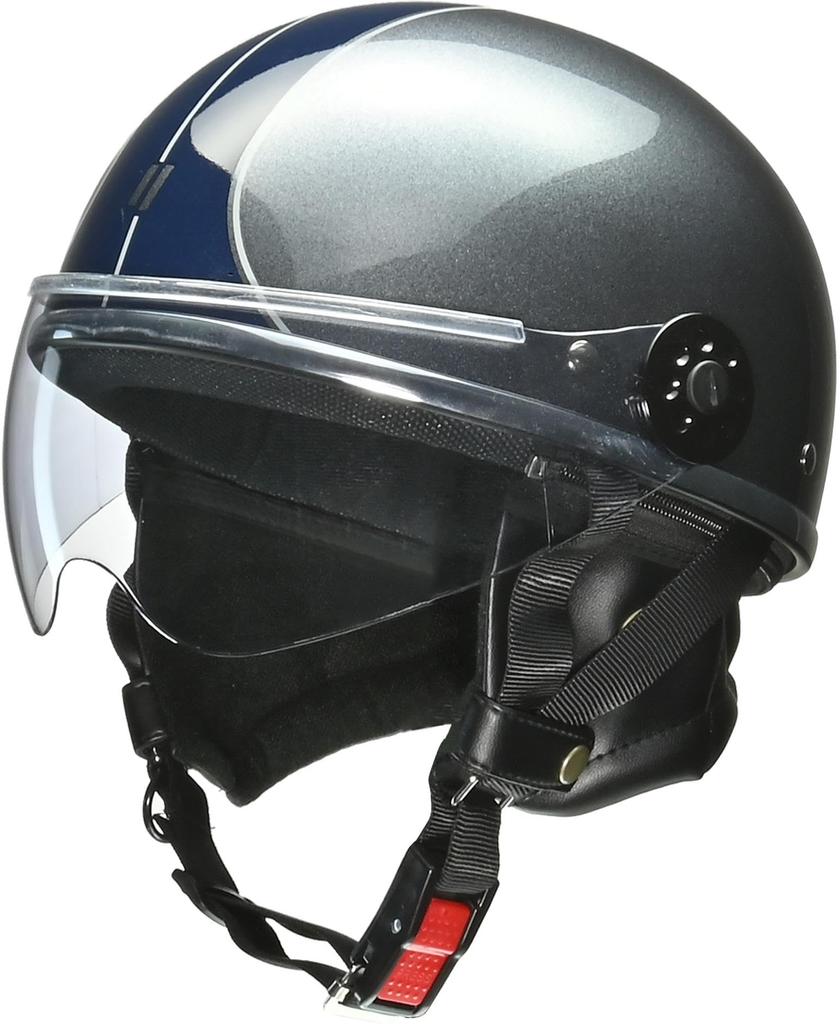 LEAD Half Motorcycle Helmet Gunmetal X Navy Free Size for 125cc and Under O-ONE (57-60cm)