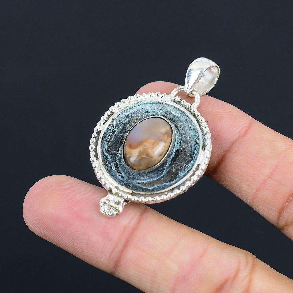 Sisters Day Sale 925 Sterling Silver Plume Agate Gemstone Engagement New Pendant