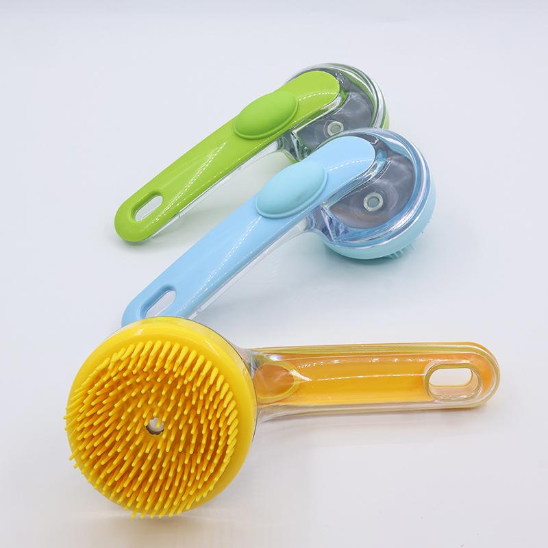 Extended Handle Pressing Liquid Shampoo Head Brush Bath Brush Shower Brush Massage Comb Silicone Bath Brush Pet Grooming Brush