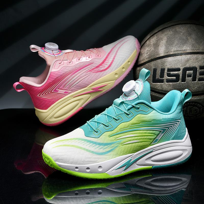 Rotating Button Mandarin Duck Two-color Basketball Shoes Combat Boots Primary and Secondary School Students Sports Training Shoes Youth Sports Shoes
