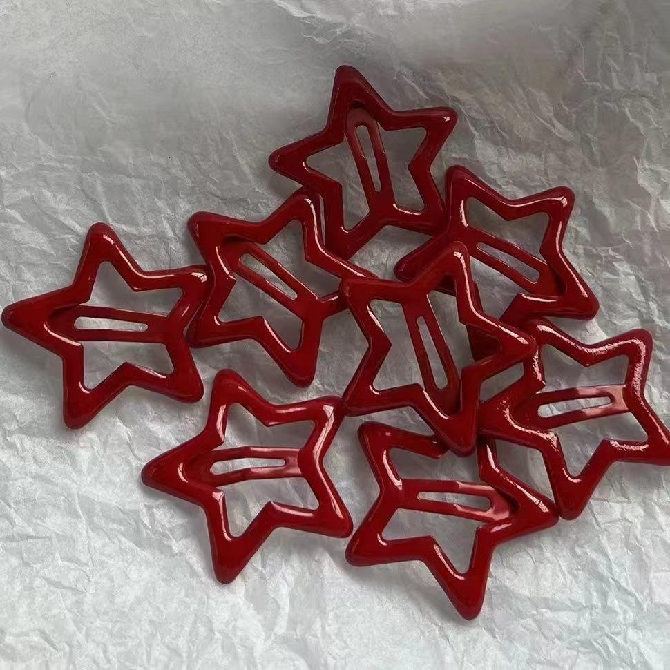 Festive Red Star Hair Clip – Lucky Five-Pointed BB Clip for Bangs and Wispy Hair