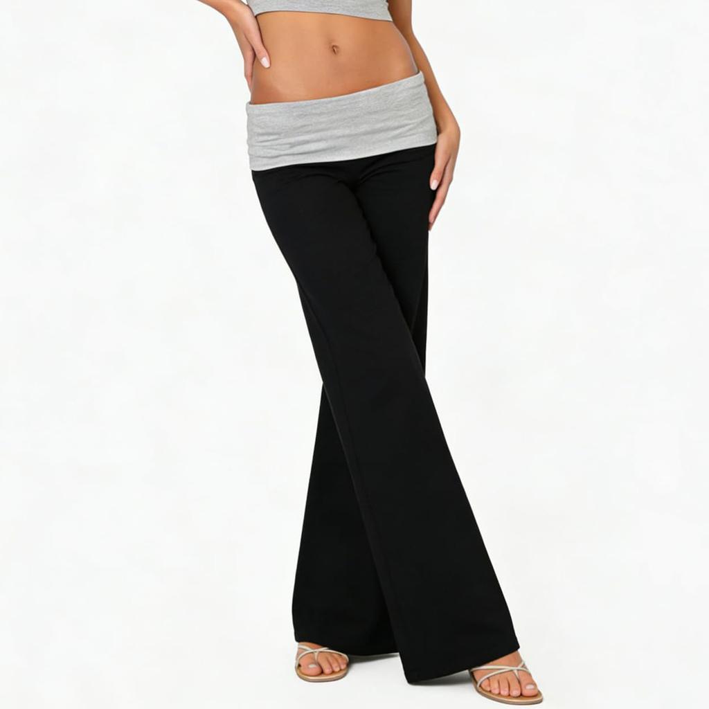 Pantaloni da donna a vita alta con risvolto stile yoga per donna, comodi pantaloni larghi da lounge per abbigliamento casual e sportivo