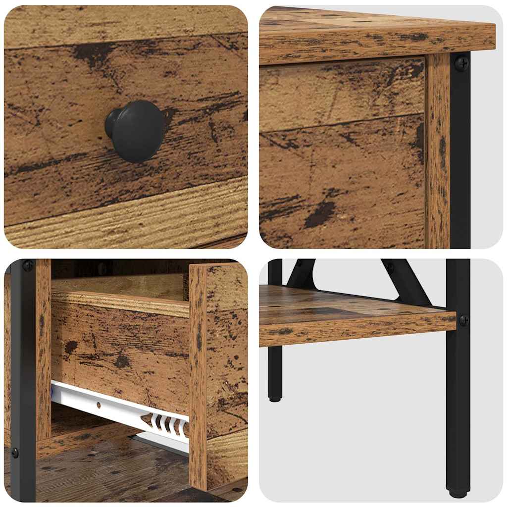 Nightstand Made of Reclaimed Wood 40 x 42 x 45 cm Plywood and Metal
