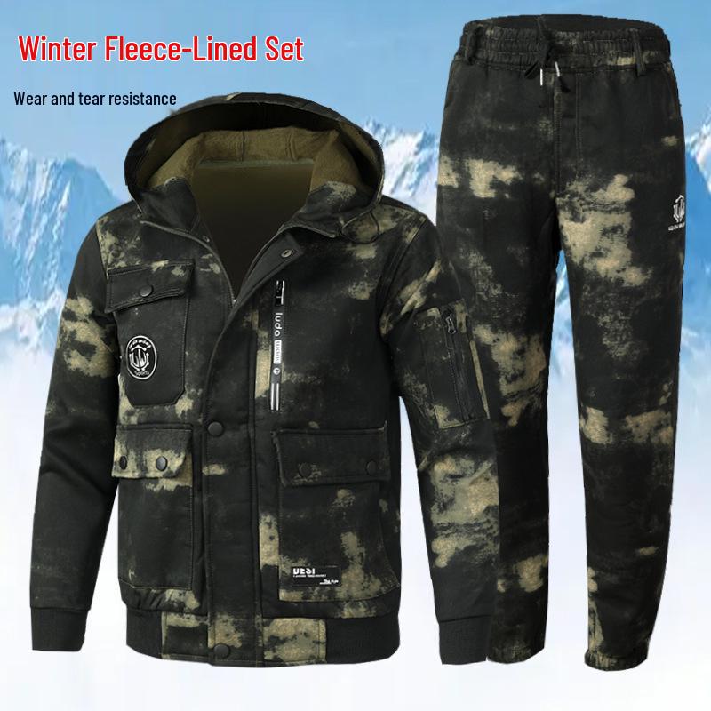 

Мужской зимний камуфляжный рабочий костюм - Хлопковый, Плотный, На флисовой подкладке, Теплый, Износостойкий комплект для защиты труда. XL 175 (135-150 lbs)