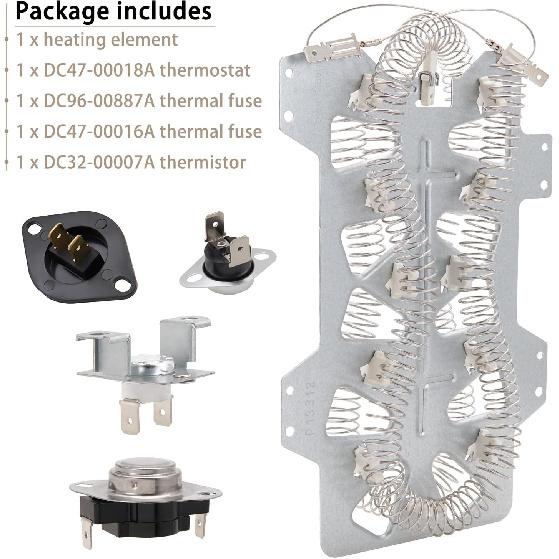 Dryer Heating Element Kit Compatible With Samsung DVE45N5300F/A3 DVE45N5300V/A3 DVE45N5300W/A3 DVE50M7450P/A3 DVE50M7450W/A3 DVE50R5200W/A3