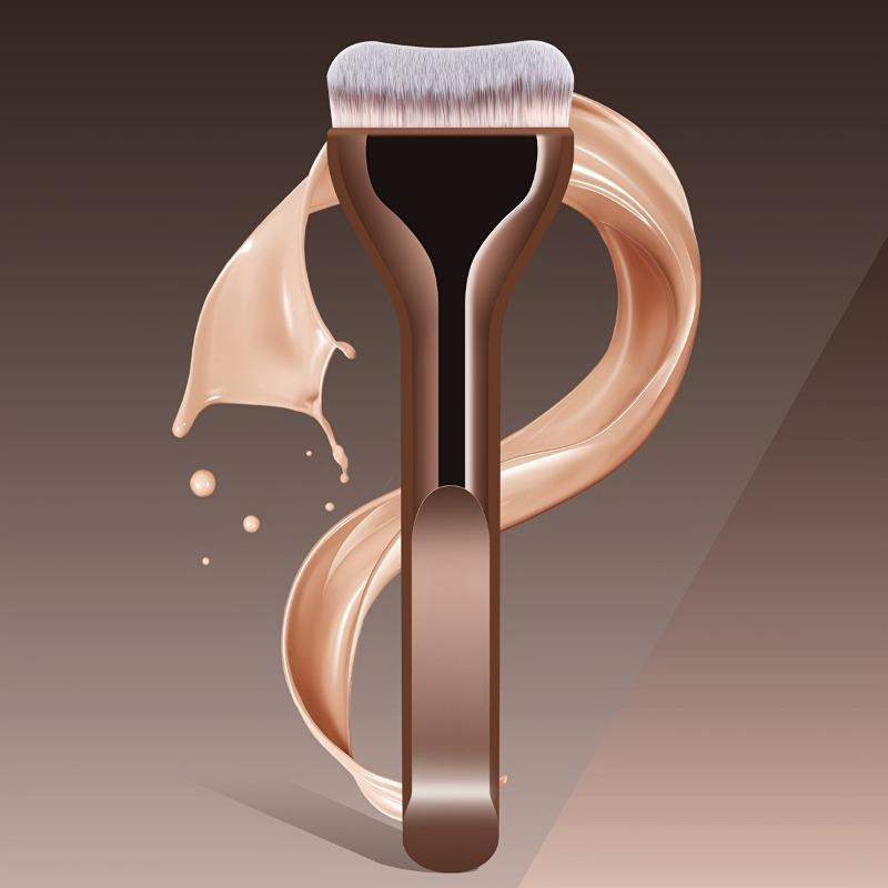 Professional Foundation Brush - Soft Nylon Bristles, Elegant Brown Handle, for BB Cream, Liquid Foundation, Powder - Travel