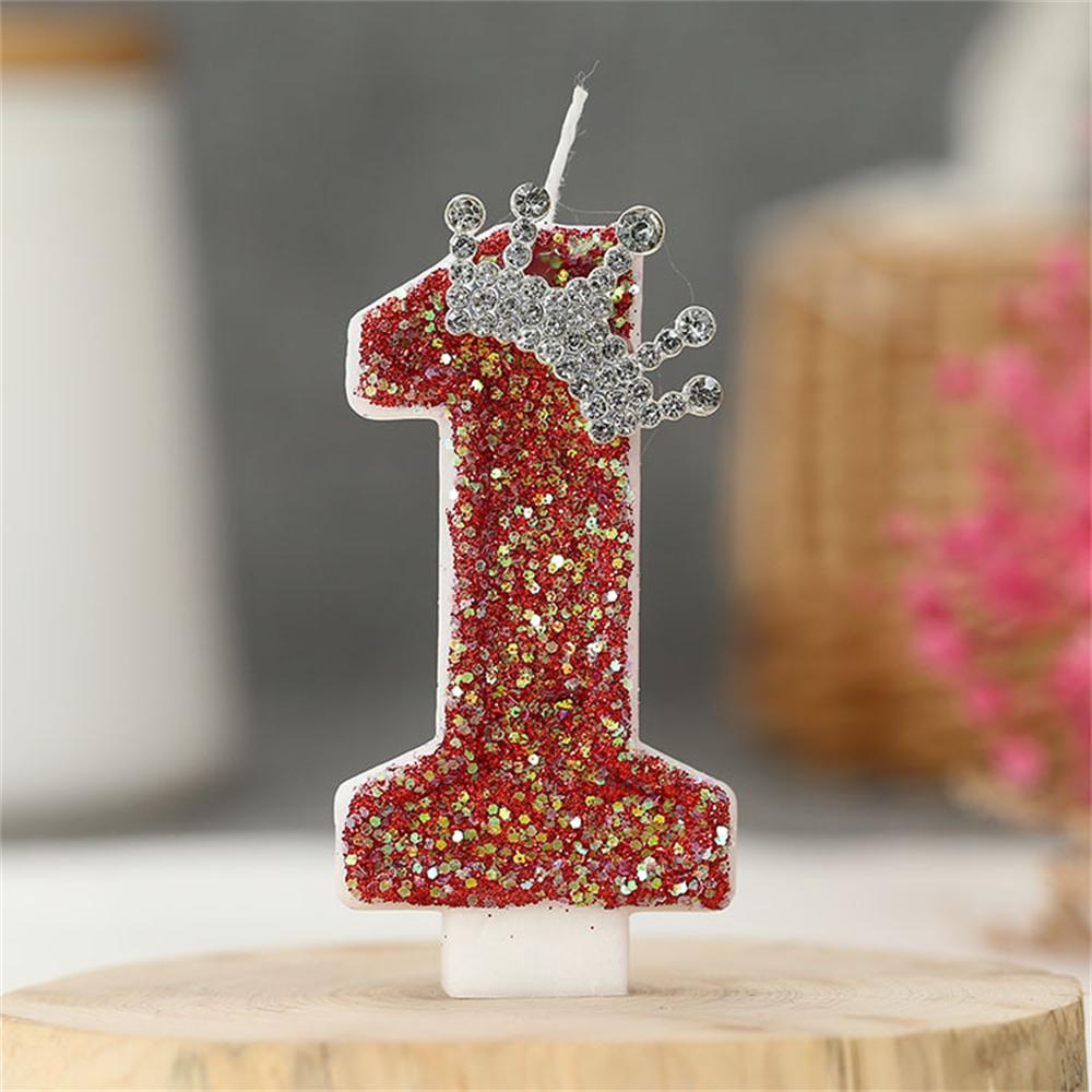 Red Birthday Number Candles Crown Glitter Red Candles For Cake 3D Shape Cake Topper Decoration For Wedding Reunions Theme Partie