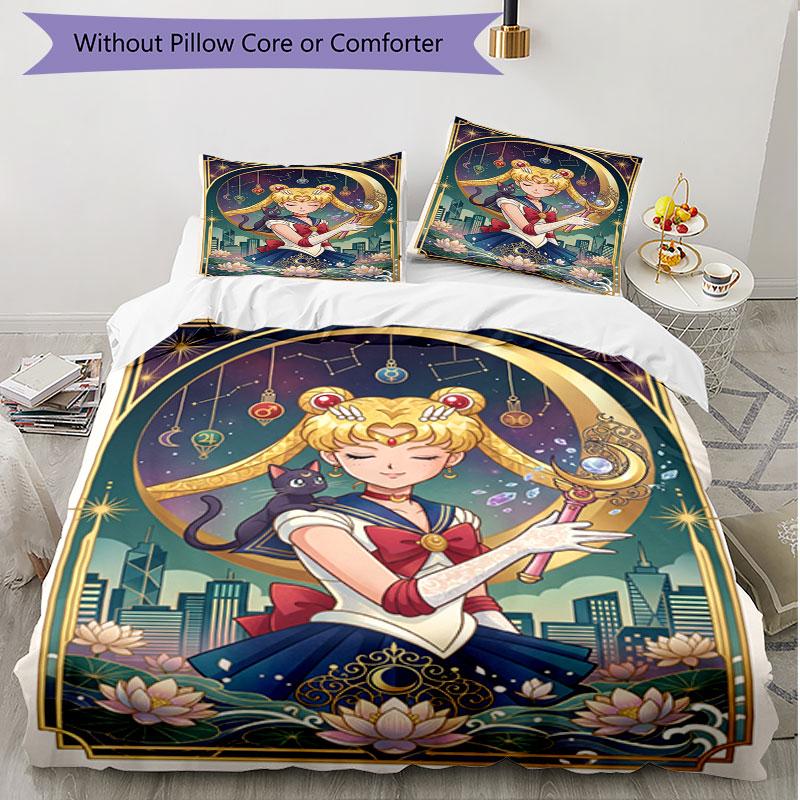 Set copripiumino 3 pezzi (1*Copripiumino + 2*Federe, Senza Nucleo), Set Biancheria da Letto Morbido Stagione Unica con Stampa Sailor Moon, Regalo Decorazione Camera da Letto