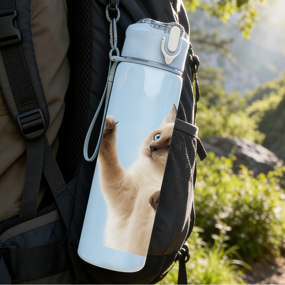 1PC Playful Kitten Cat 750ml Color Plastic Sports Water Bottle Leakproof Flip Straw Lid Suitable for Sports Office Home Use