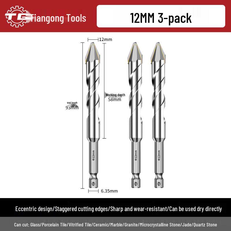 Eccentric Tile Drill Bit for Concrete, Cement, and Ceramic – Super Hard Alloy Triangle Impact.