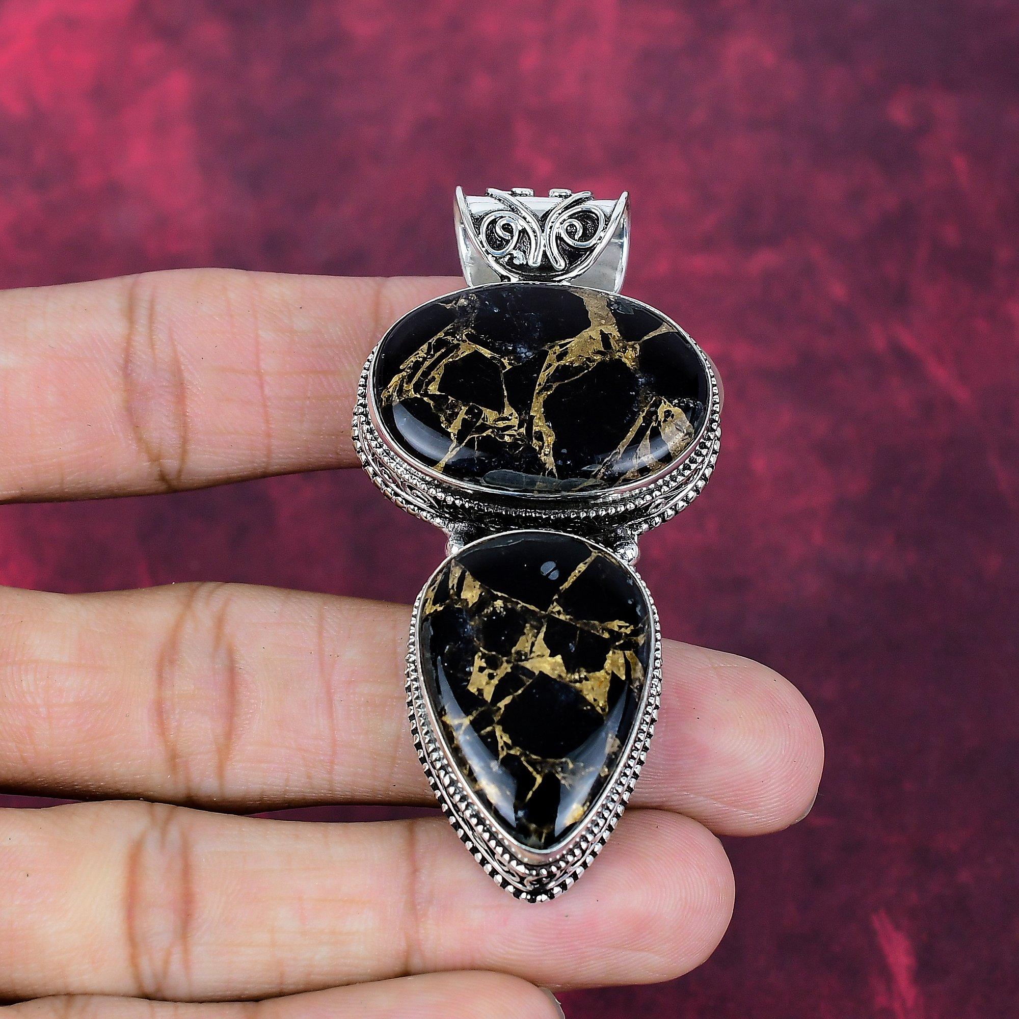 

Медный кулон с черным турмалином ручной работы, кулон из стерлингового серебра 925 пробы, антикварное украшение, для подарка на помолвку 2.75 Inches