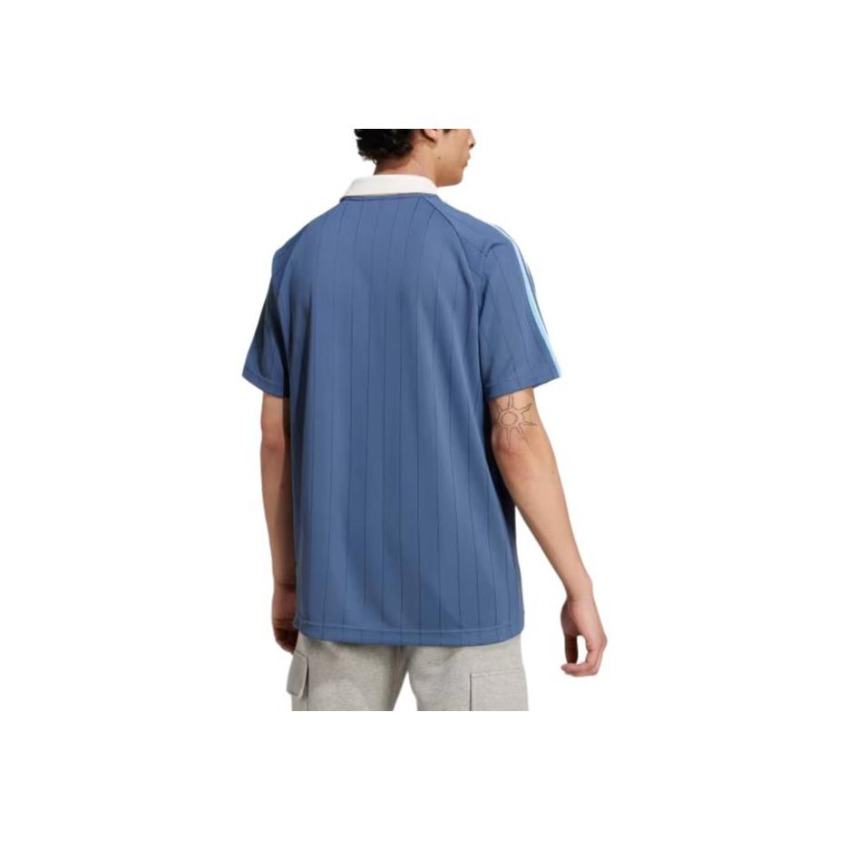 adidas Oryginalna koszulka polo z krótkim rękawem w drobne paski z nadrukiem logo Męskie topy Niebieska IU0199
