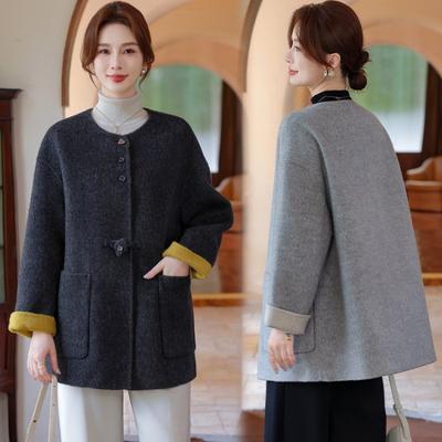Women's Double-sided Woolen Coat Loose High-end Crew Neck Coat New Thin Coat Women