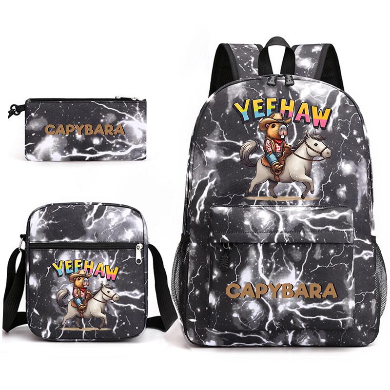 Capybara Animal Print 3Pcs Student Bookbag Set Shoulder Bag Pencil Case Children School Bag for Boys Girls Lightweight Daypack