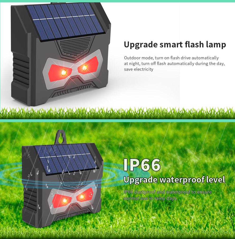 Solar Ultrasonic Animal Repeller with Flashing Light - Multifunctional Outdoor Device for Rats and Dogs